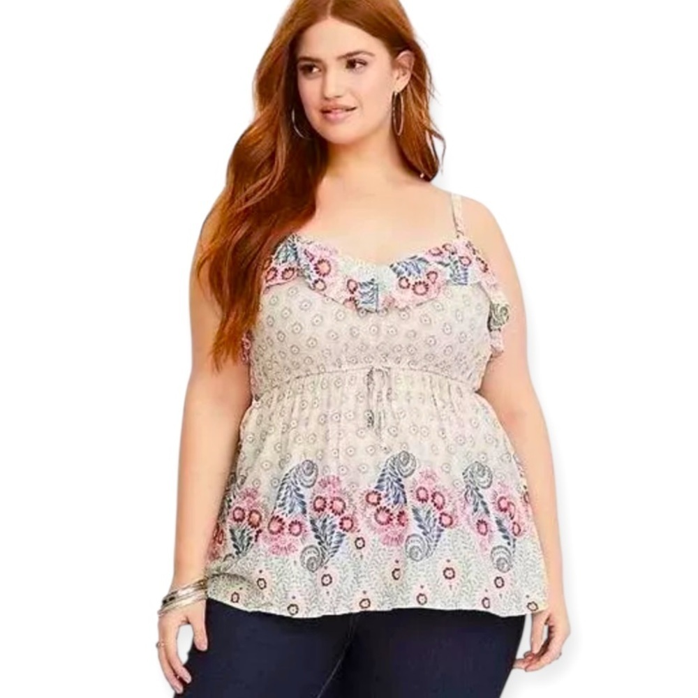 Torrid Challis Babydoll Ruffle Sleeveless Blouse
